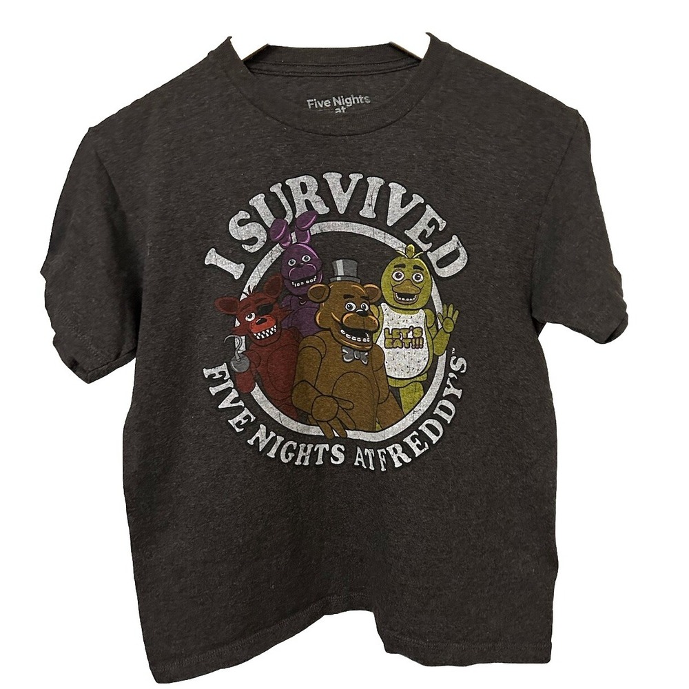 Five Nights At Freddy's Promo 10-12 Medium Gray T-shirt "I survived Five Nights"